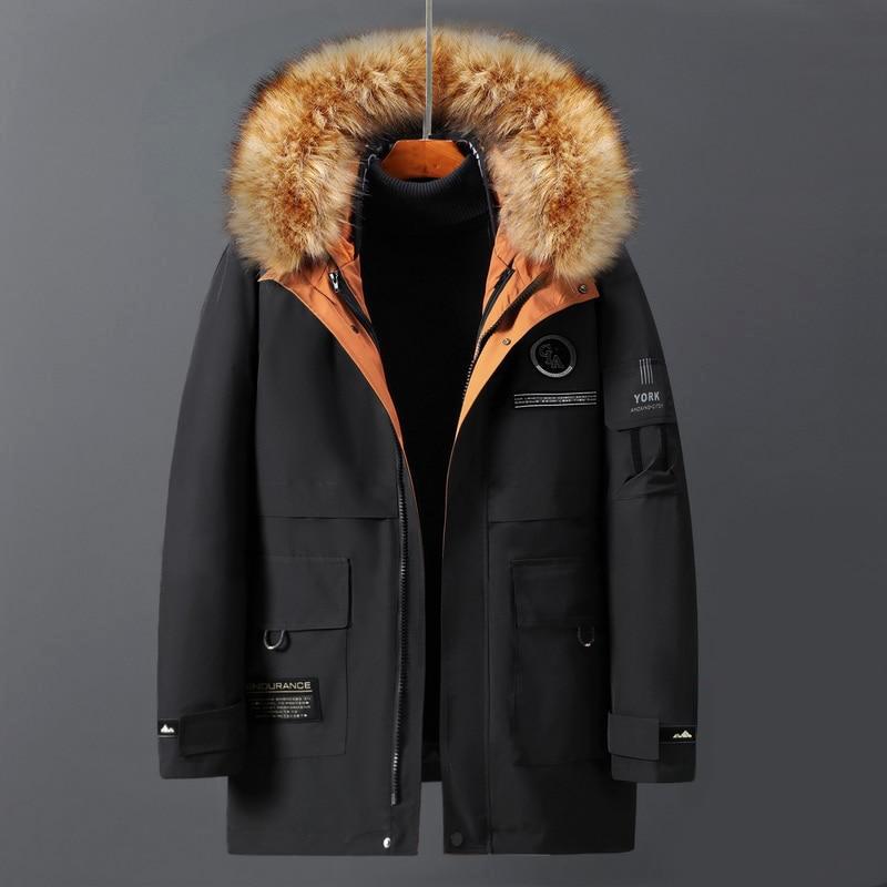 Men's long sleeve winter coat with fur collar