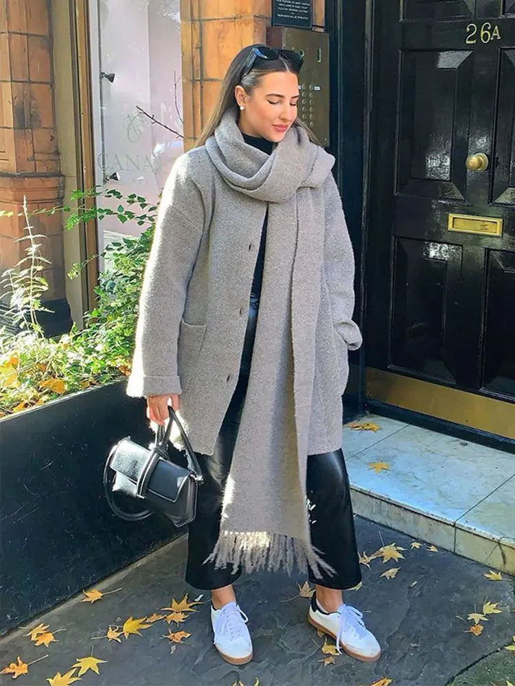 Women's coat with long scarf