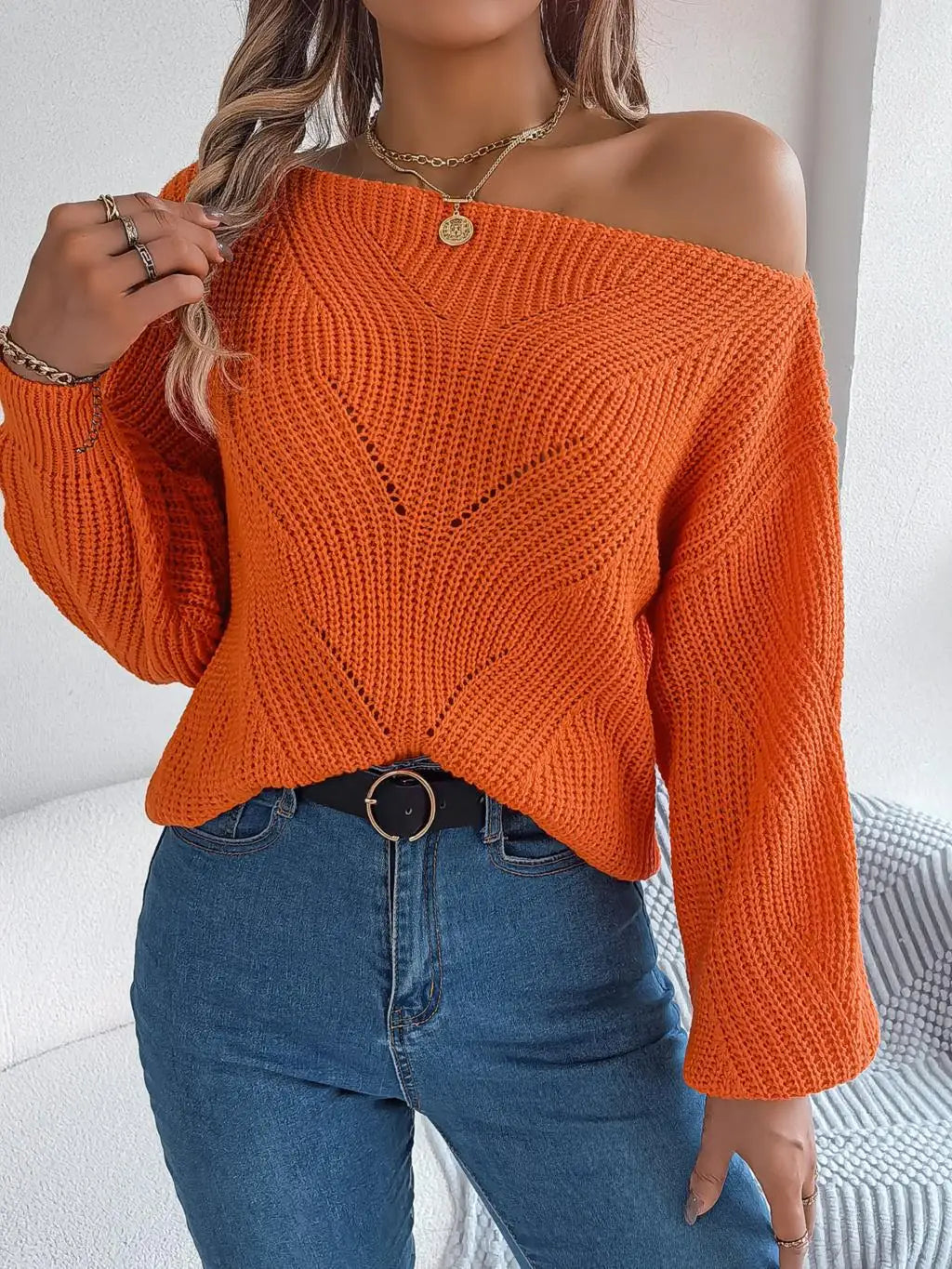 Women's off-shoulder knitted sweater