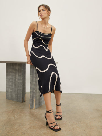 Abriannna - wavy print strap midi dress