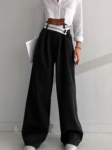 Piper - asymmetrical contrast waistband wide leg dress pants