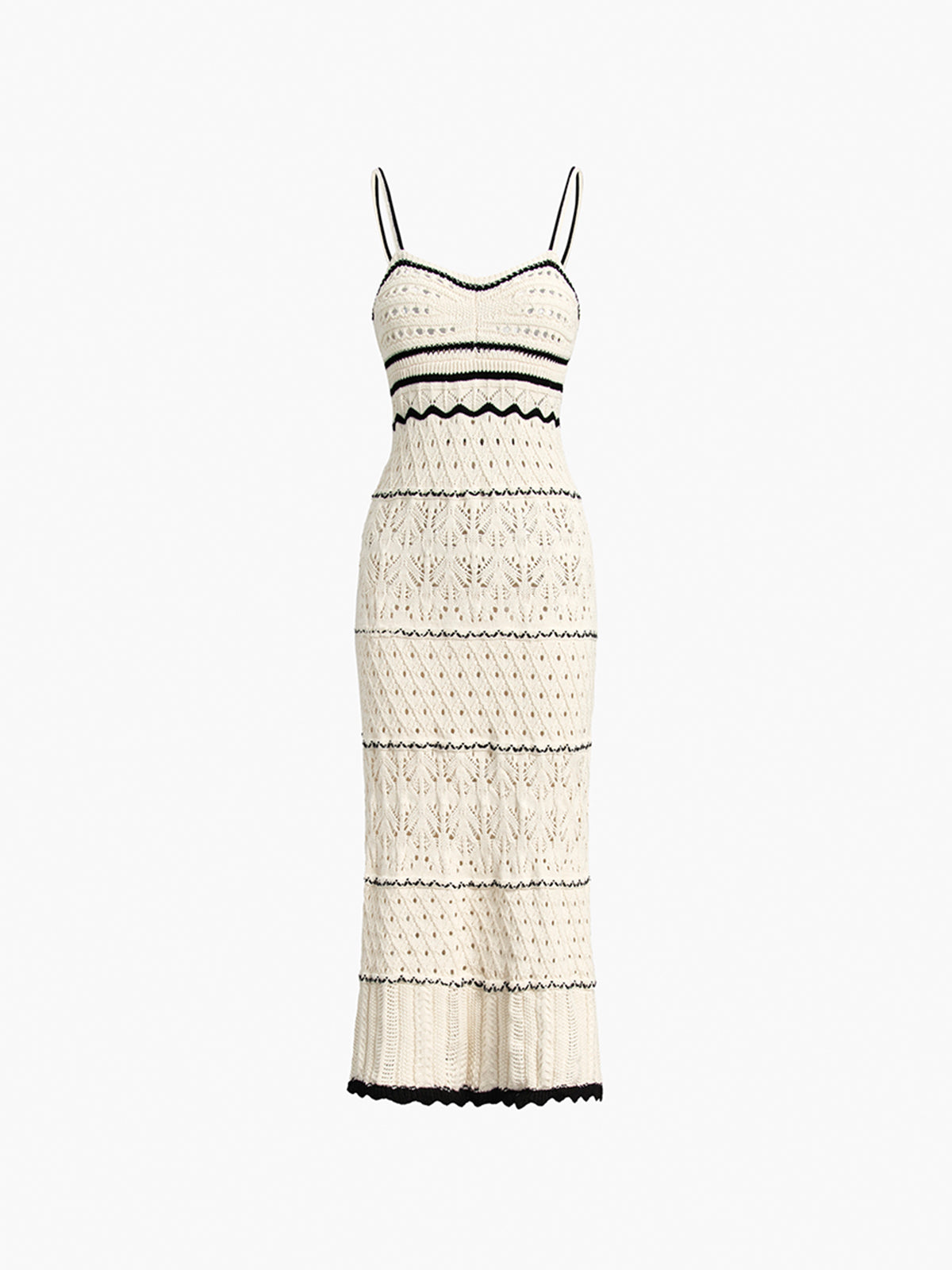 Women's Crochet Midi Dress - Spaghetti Straps - Sweetheart Neckline - Boho Chic