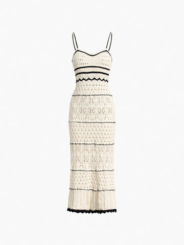 Women's Crochet Midi Dress - Spaghetti Straps - Sweetheart Neckline - Boho Chic