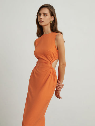 Émilie - back cutout linen midi dress