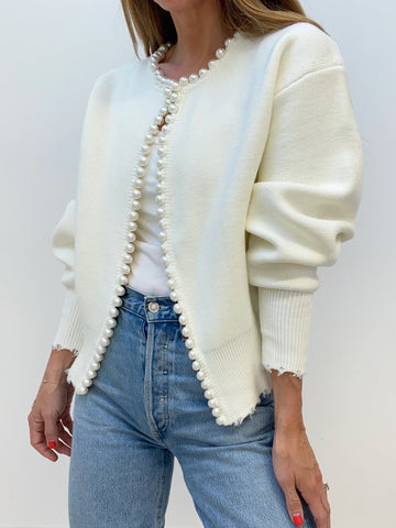 Women's pearl-trimmed cardigan