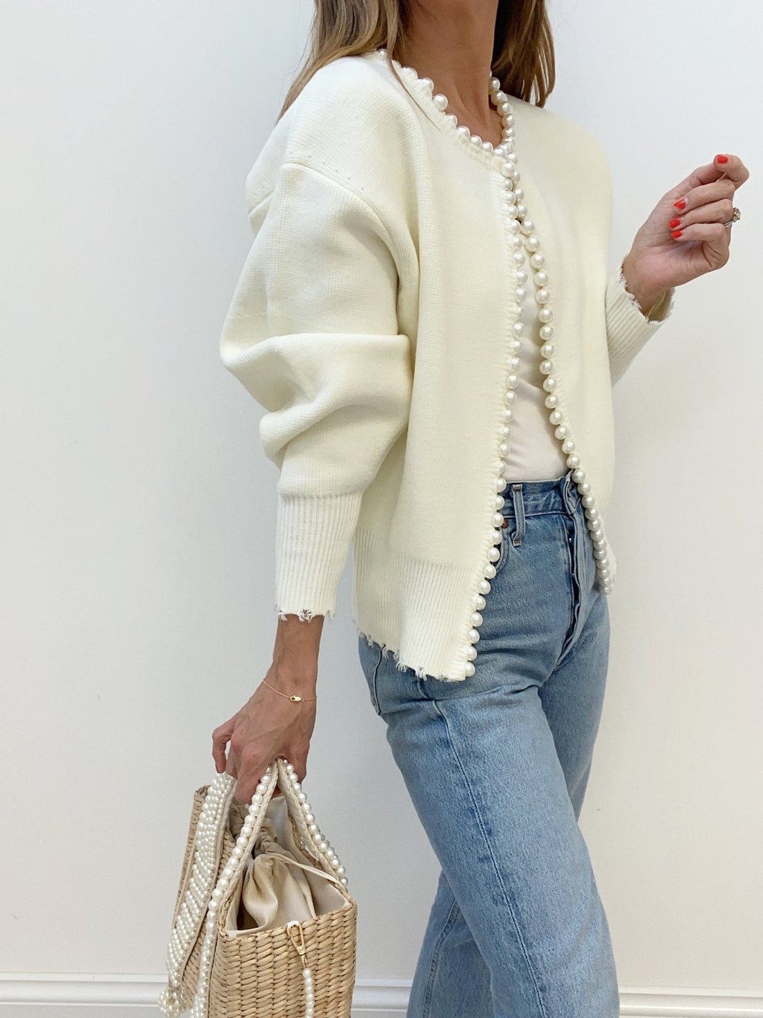 Women's pearl-trimmed cardigan