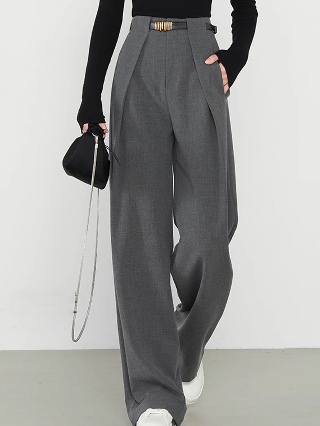 Noémie - middle waist solid pocket straight leg pants