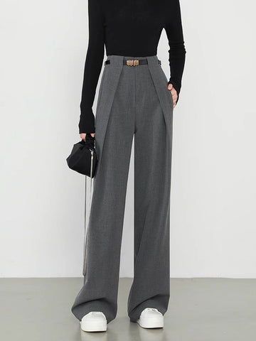 Noémie - middle waist solid pocket straight leg pants