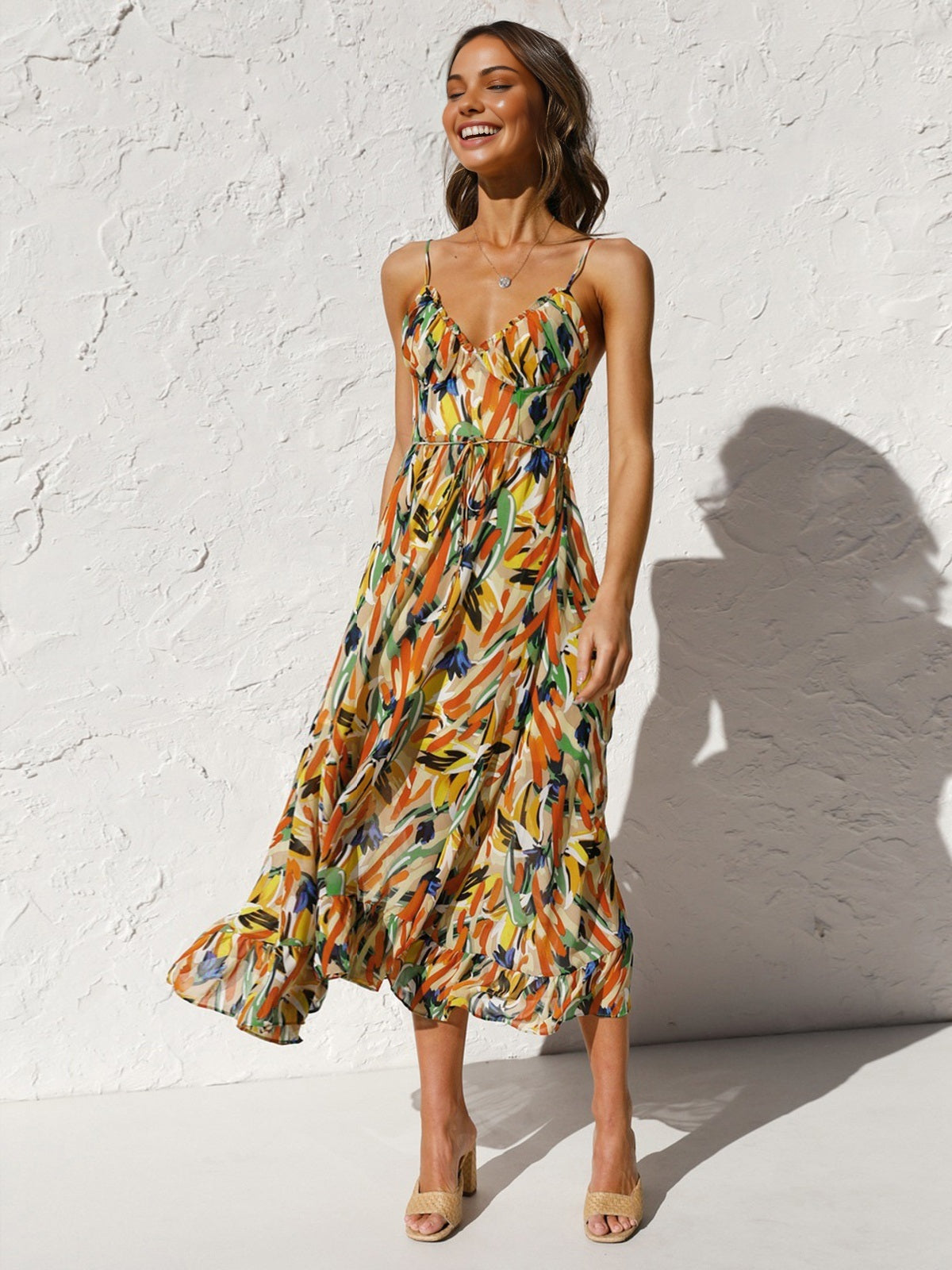 Queenie - multi color print cami midi dress