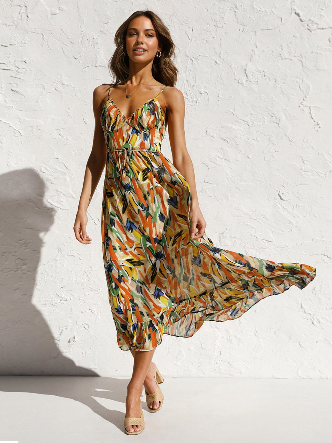 Queenie - multi color print cami midi dress