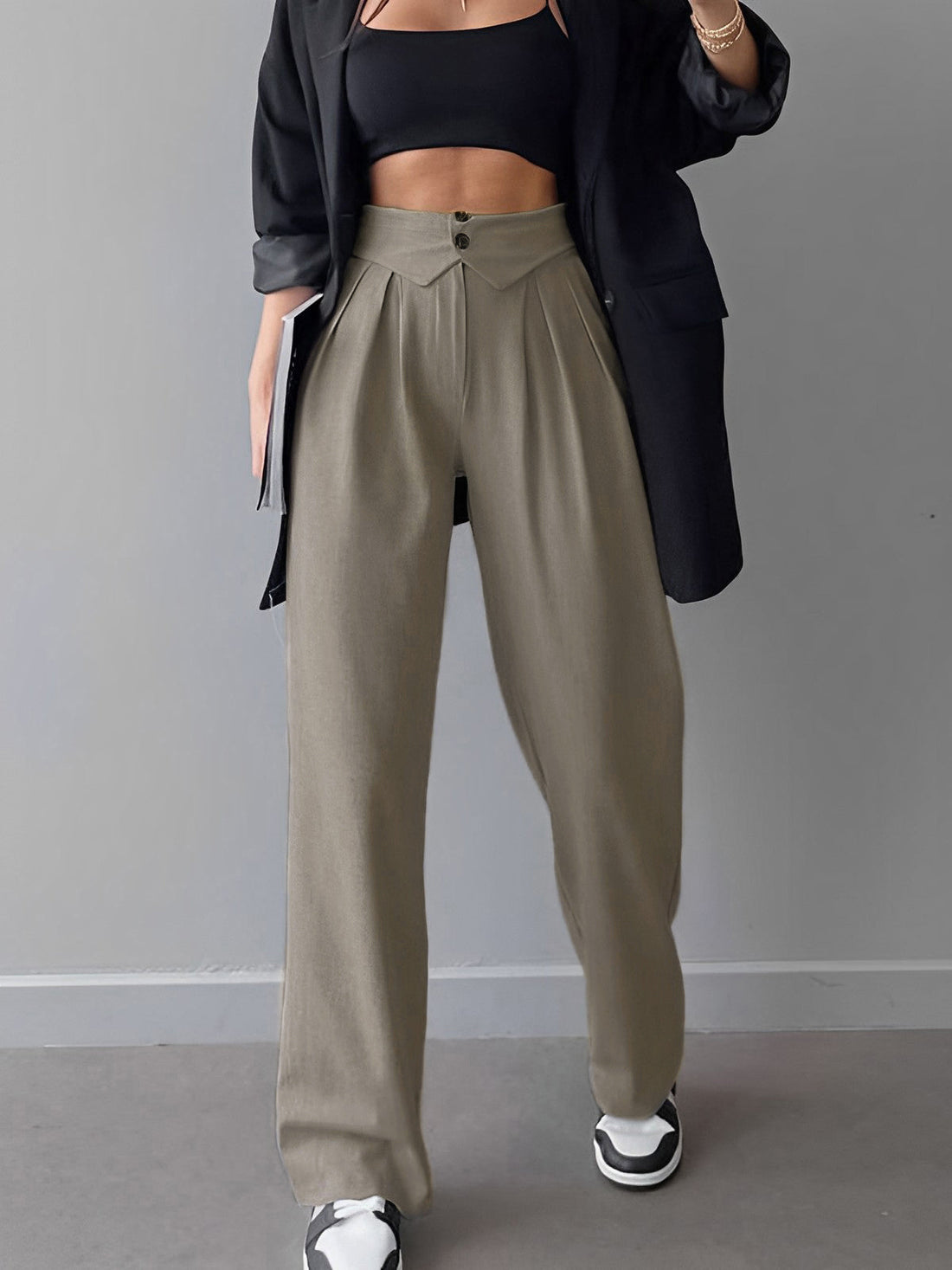 Kea - street fold over waistband straight leg dress pants