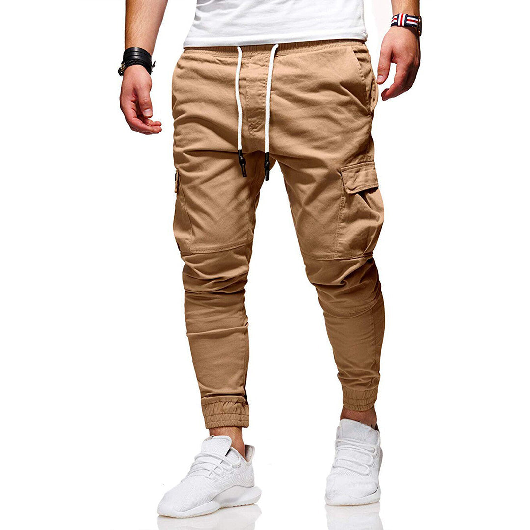 Men’s Cargo Pants – Slim Fit – Cotton Blend – Ribbed Cuffs – Drawstring Waist – Multi-Pocket