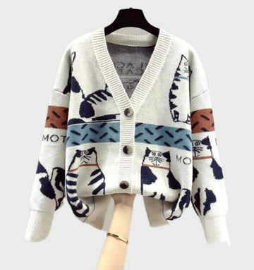 Fashionable long-sleeved women’s cardigan with jacquard design and button details