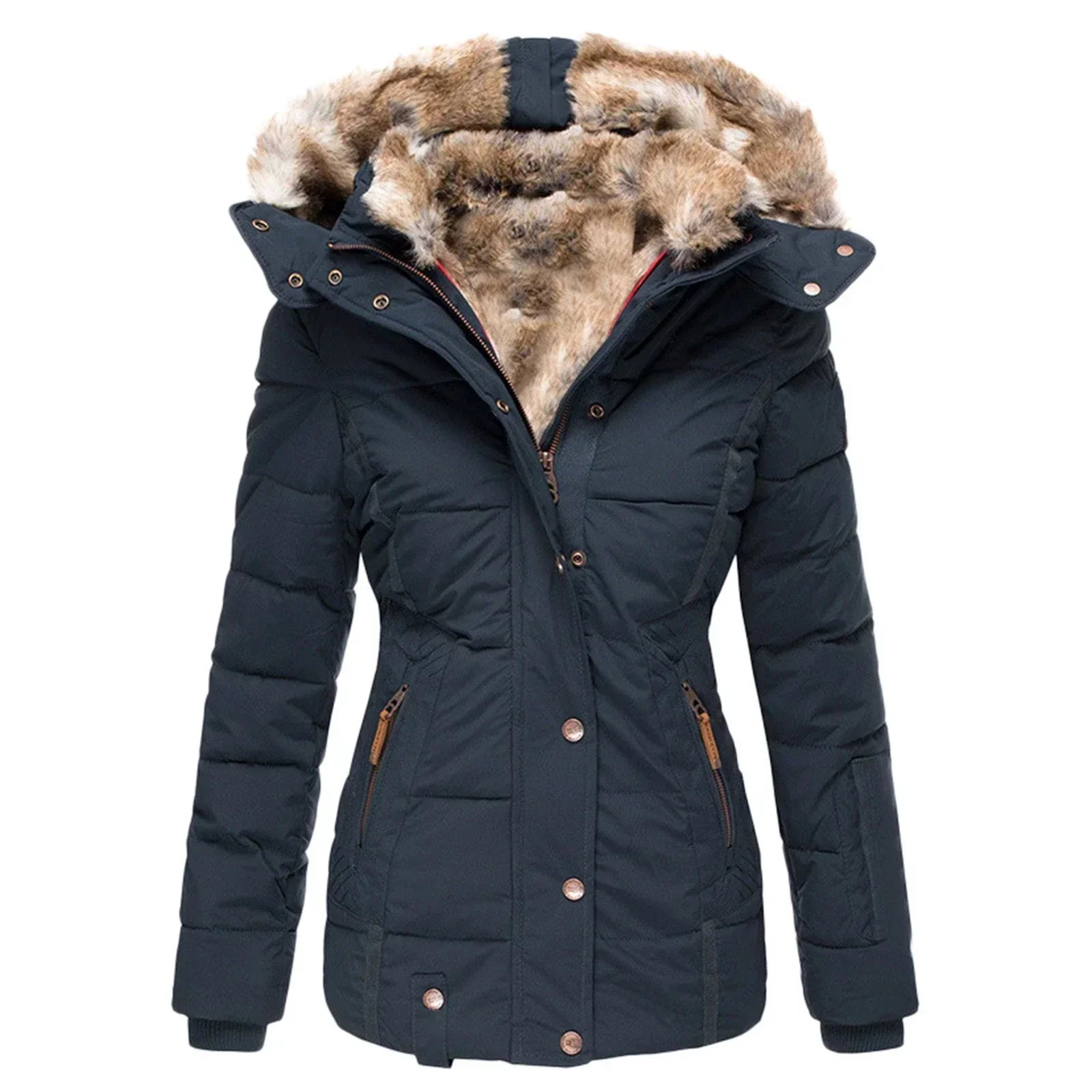 Women's fur-lined hooded puffer jacket