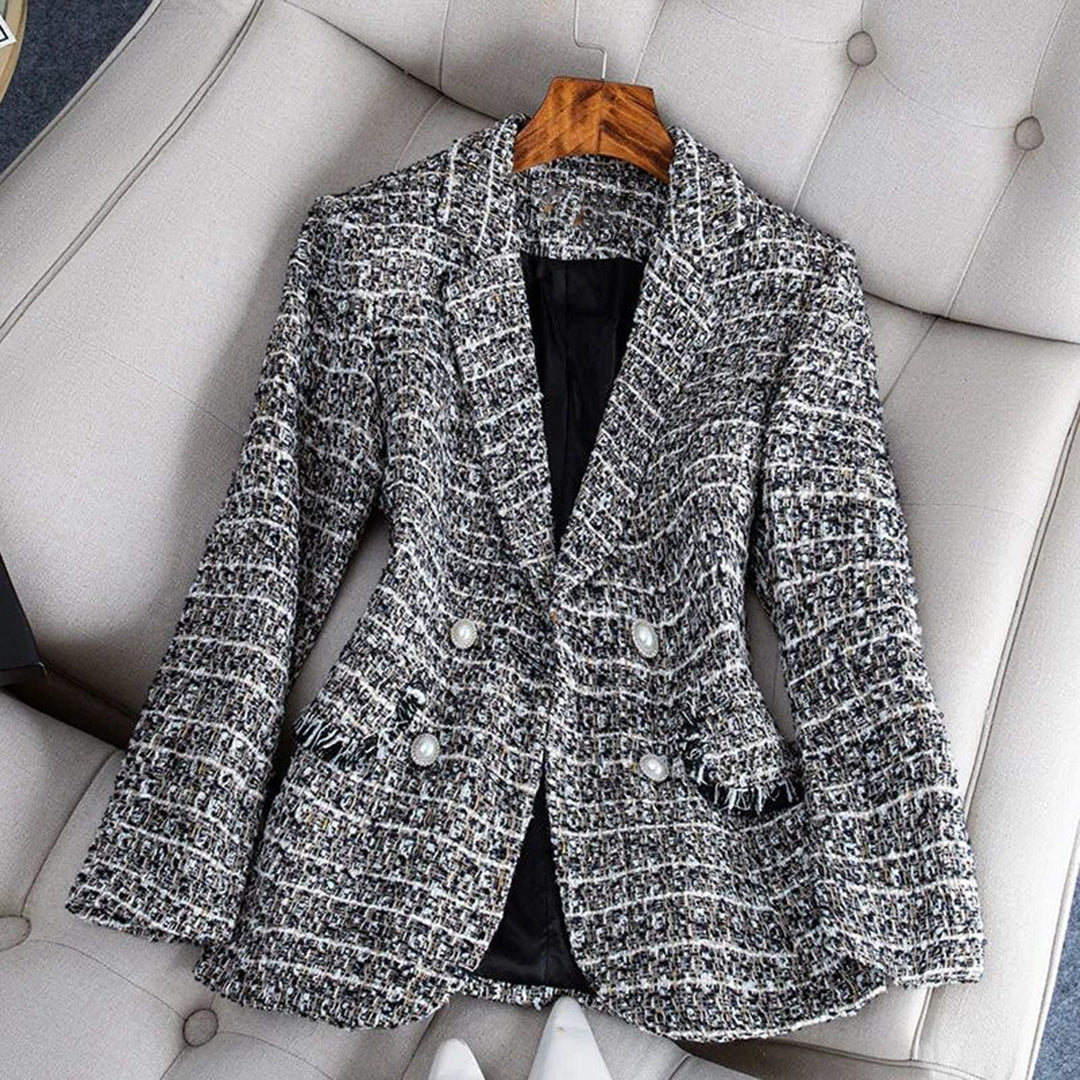 Women's Tailored Plaid Blazer Jacket - Checkered Pattern