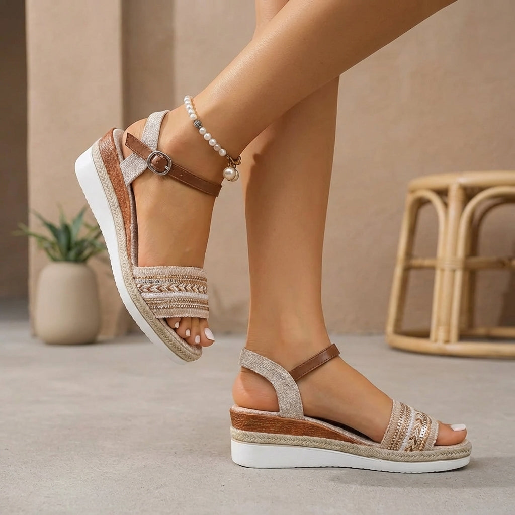 Artisanal Embroidered Wedge Sandals - Elevated Boho Style for Summer Getaways