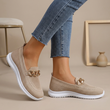 Orthopedic Chic Chain-Embellished Slip-On Loafers – Effortless Everyday Elegance