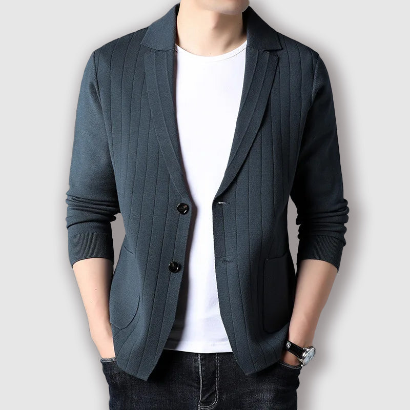 Men's knit blazer with vertical stripes