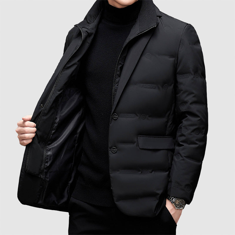 Men's winter down jacket with suit-style design