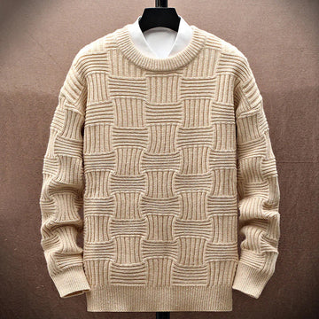 Men's waffle knit sweater with square pattern