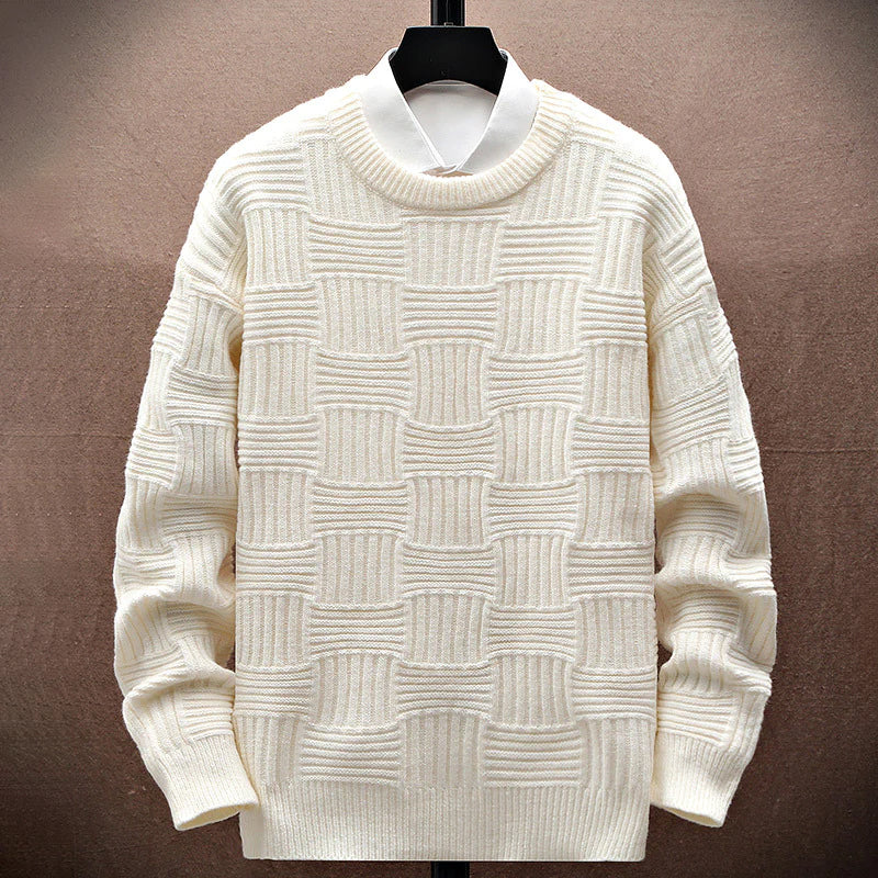 Men's waffle knit sweater with square pattern