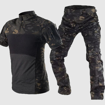 Men's tactical combat uniform with camo pattern set