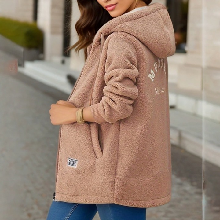 Stylish mid-length sweater fleece women's jacket