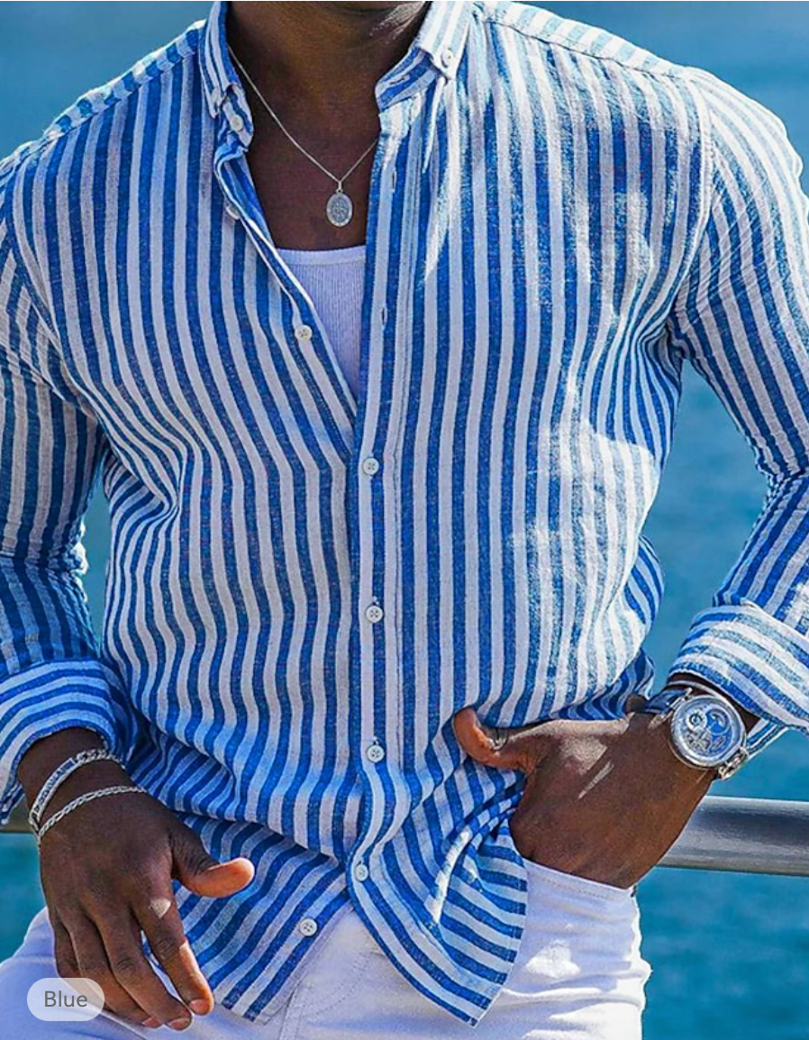 Men's striped button-down casual shirt