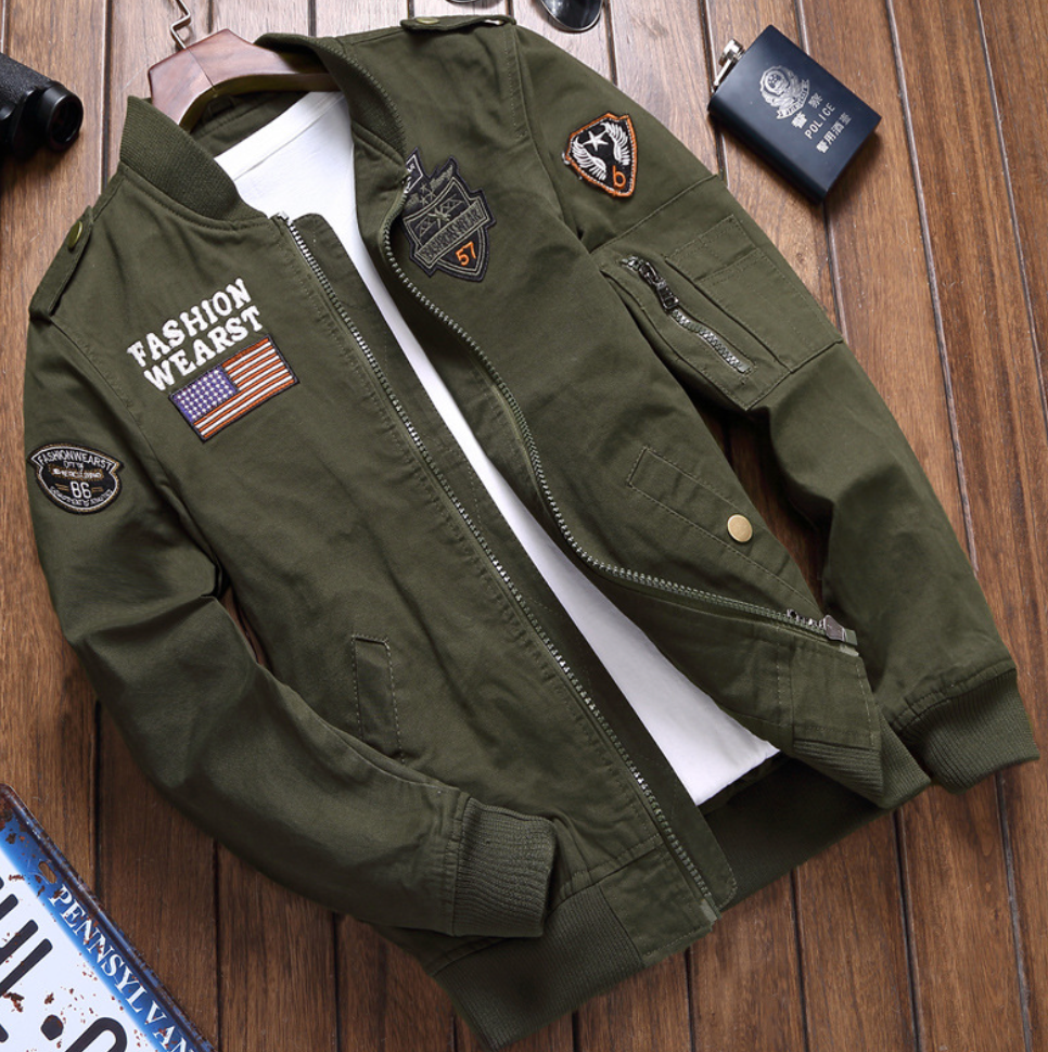 Men's military jacket with zip closure and ribbed hem