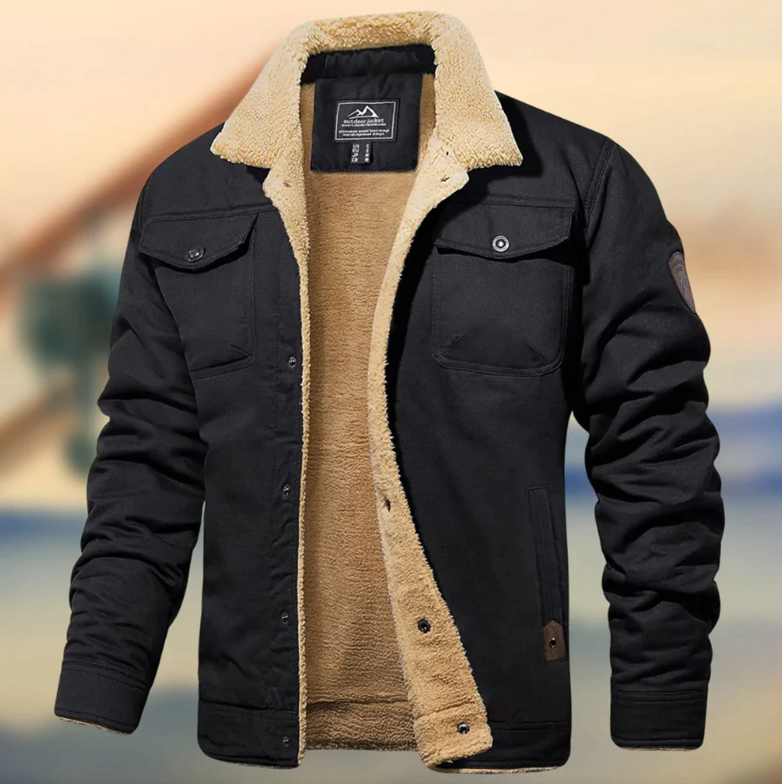 Men's fleece-lined jacket for outdoor warmth