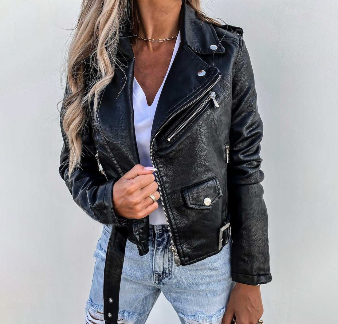 Women's faux leather biker jacket