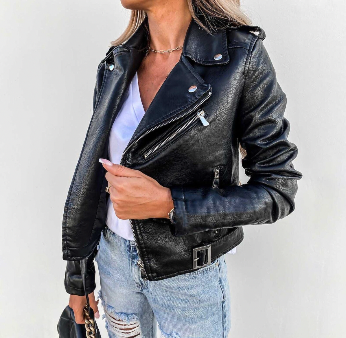 Women's faux leather biker jacket