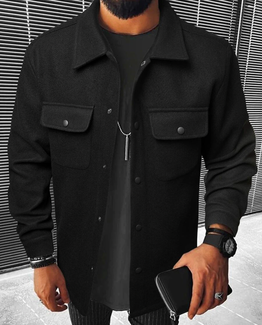 Men's black casual utility jacket for a sleek urban look