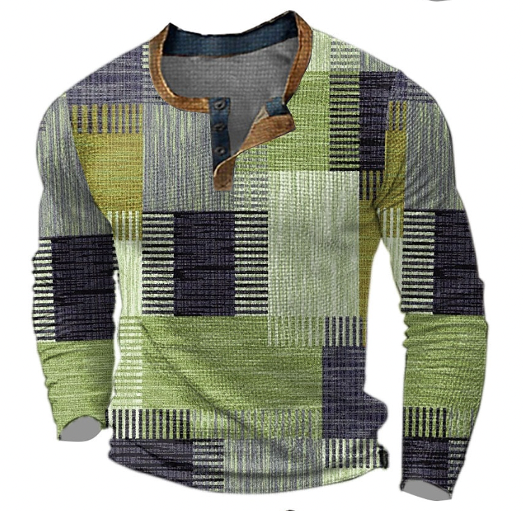 Men's patchwork print casual henley