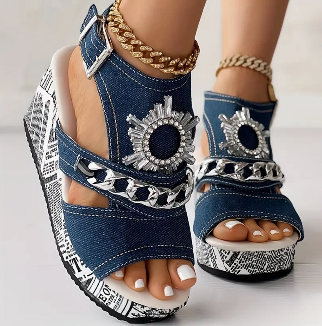 Liora - Chain Rhinestone Platform Sandals