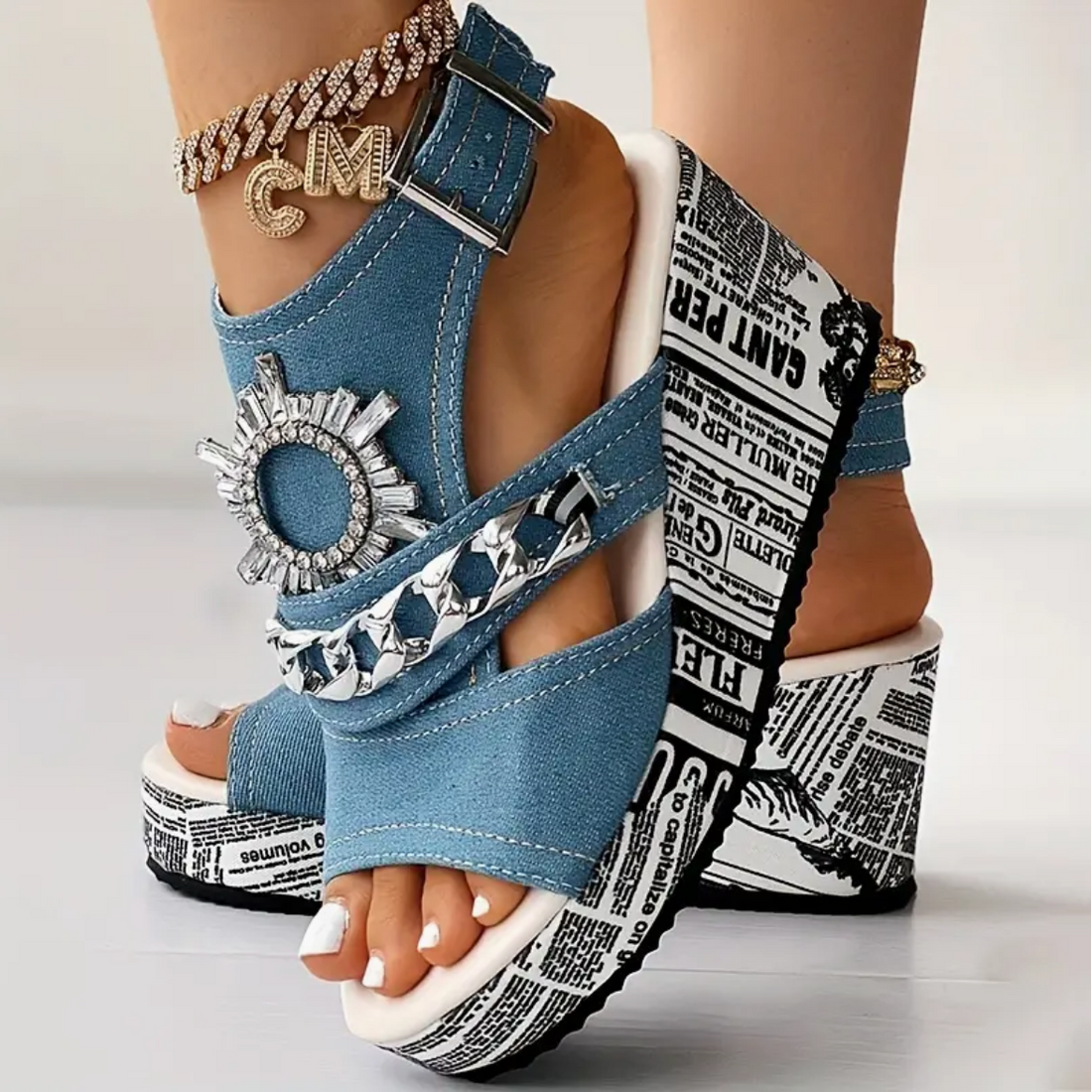 Liora - Chain Rhinestone Platform Sandals