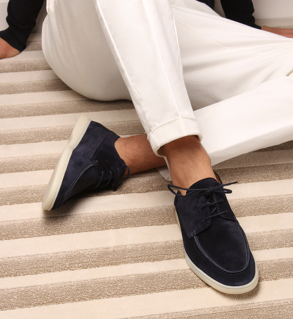 Comfortable lace-up loafers for men with white sole