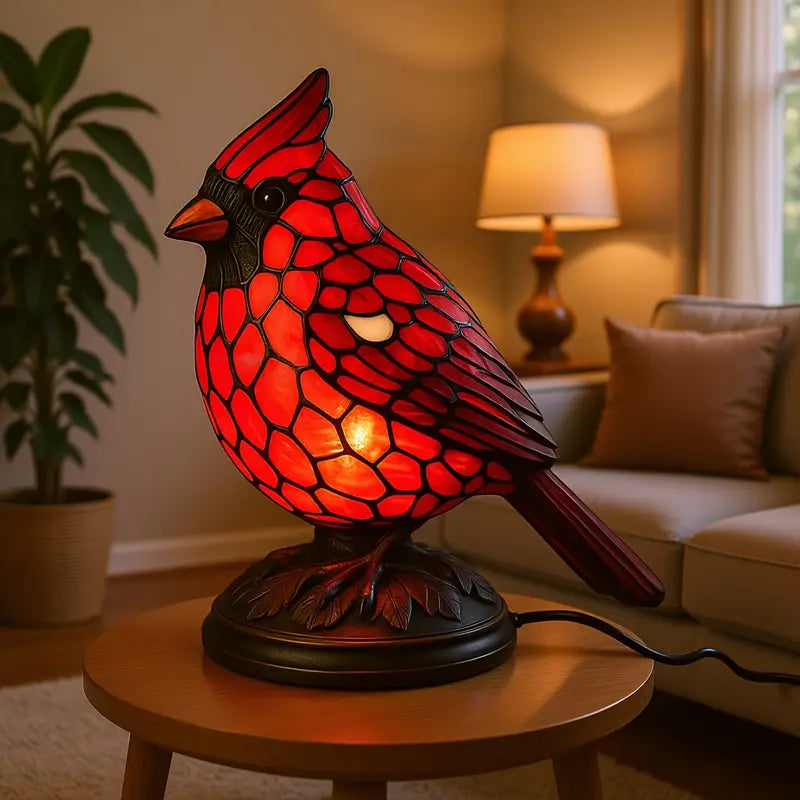 Stained Glass Weighted Cardinal Table Lamp