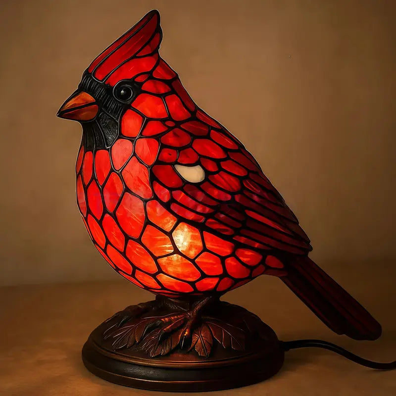 Stained Glass Weighted Cardinal Table Lamp