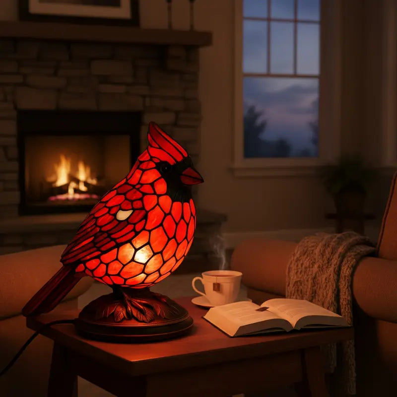 Stained Glass Weighted Cardinal Table Lamp