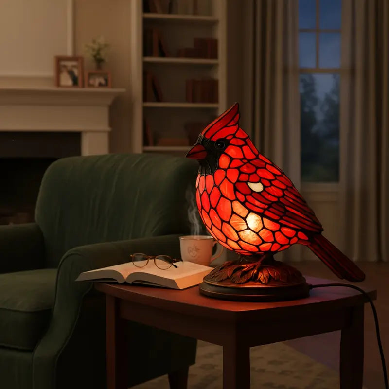 Stained Glass Weighted Cardinal Table Lamp