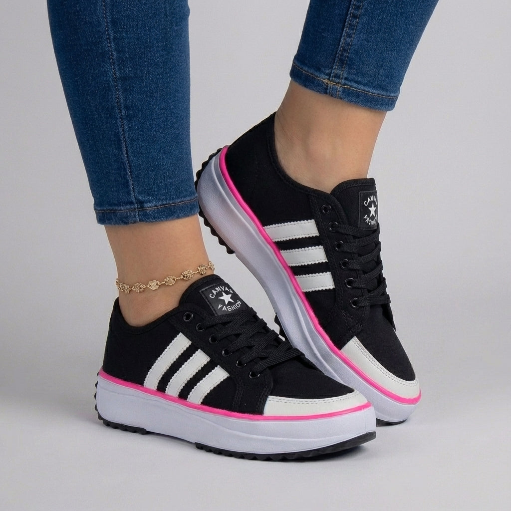 Harper | Cotton Platform Sneakers with Bold Stripes