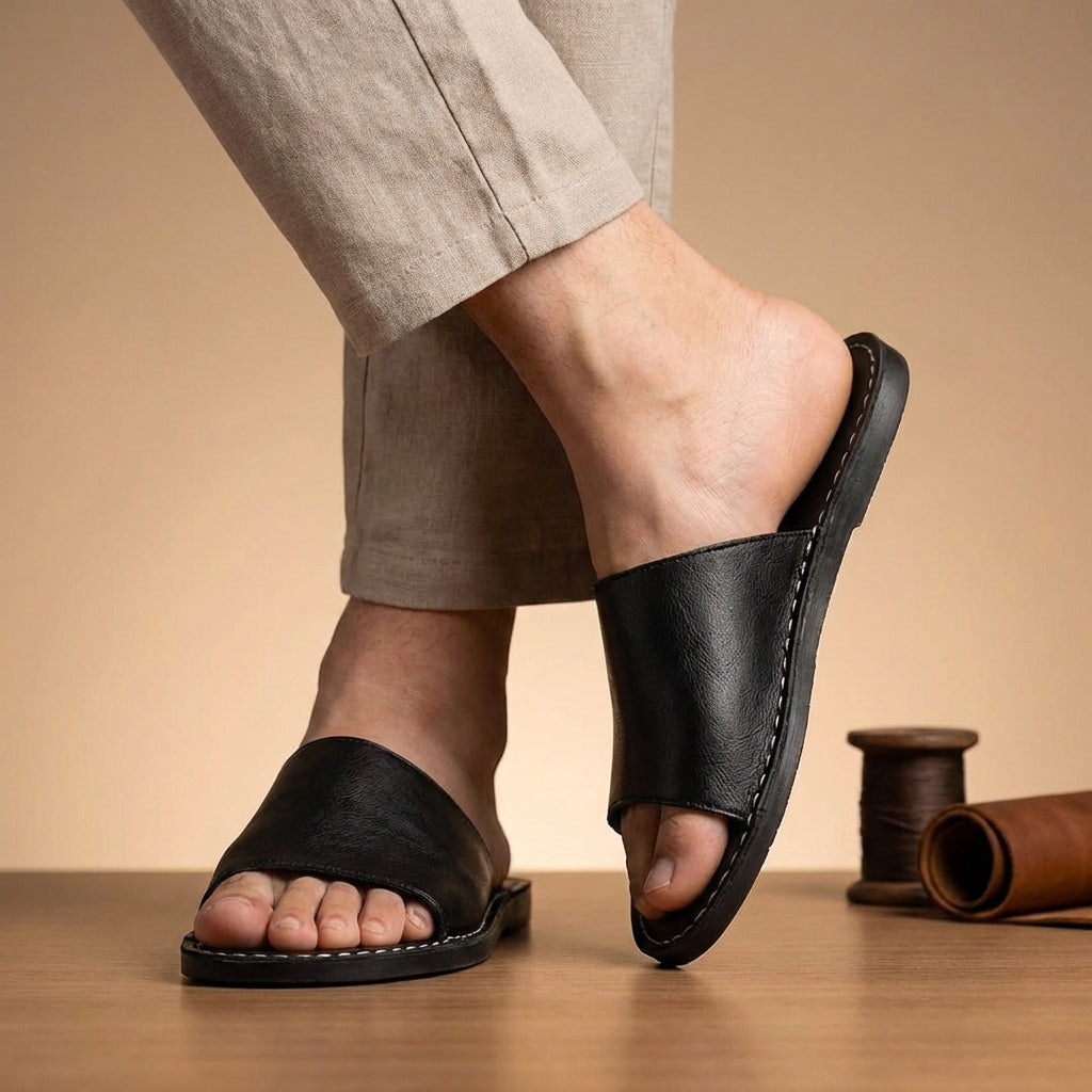 Textured Slip-On Slide Sandal with Signature Stitching Detail