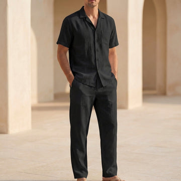 Two-Piece Relaxed Lapel Collar Shirt and Ankle Pants Set