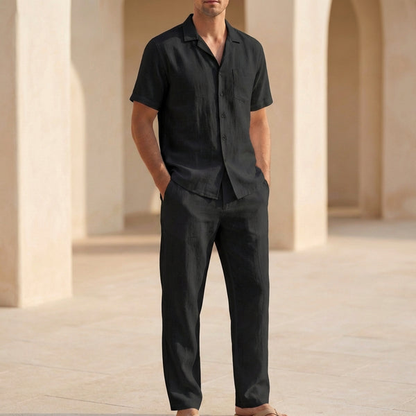 Two-Piece Relaxed Lapel Collar Shirt and Ankle Pants Set