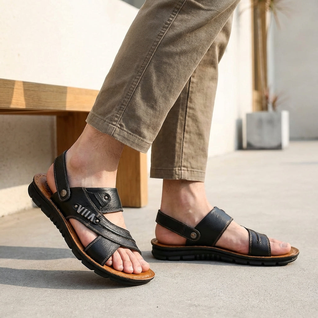Henrik Strappy Sandals with Adjustable Support and Textured Footbed