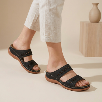 Laser-Cut Double Strap Comfort Slides - Timeless Ease for Sunny Days
