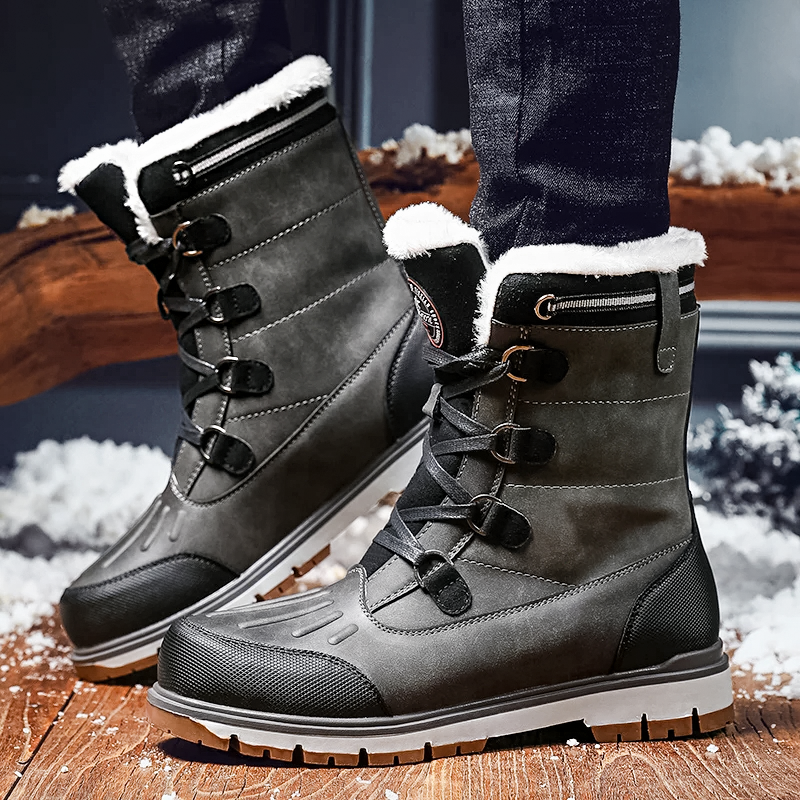 Men’s Lace-Up Boots – Weather-Resistant – Fur Lined – Grip Sole – Mid-Calf Fit