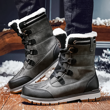 Men’s Lace-Up Boots – Weather-Resistant – Fur Lined – Grip Sole – Mid-Calf Fit