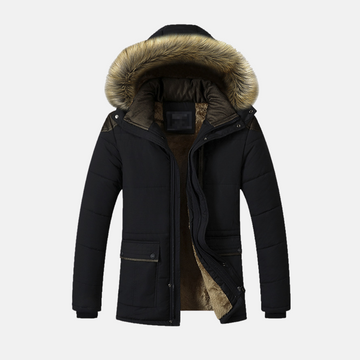 Men’s Parka Jacket – Quilted Fit – Faux Fur Lining – Detachable Hood – Hip Length